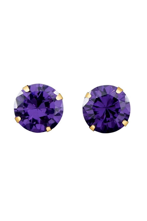 14k Yellow Gold Round Created Amethyst Stud Earrings 4MM Gift for Women plated