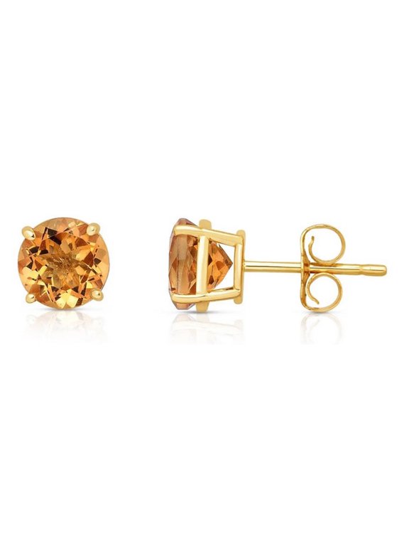 14k Yellow Gold Push Back Round Citrine Stud Earrings 3MM Plated by Paris Jewelry
