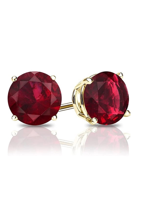 14k Yellow Gold Push Back Round Created Ruby Sapphire Stud Earrings 4MM Plated by Paris Jewelry