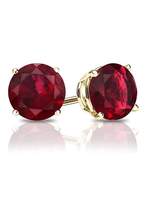 14k Yellow Gold Push Back Round Created Ruby Sapphire Stud Earrings 4MM Plated by Paris Jewelry