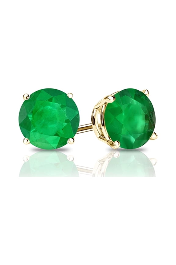 14k Yellow Gold 4mm Round Plated Emerald Stud Earrings by Paris Jewelry
