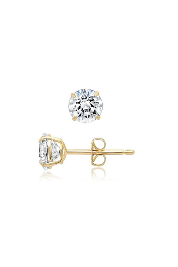14k Yellow Gold Round White Sapphire Stud Earrings, 3MM Plated by Paris Jewelry