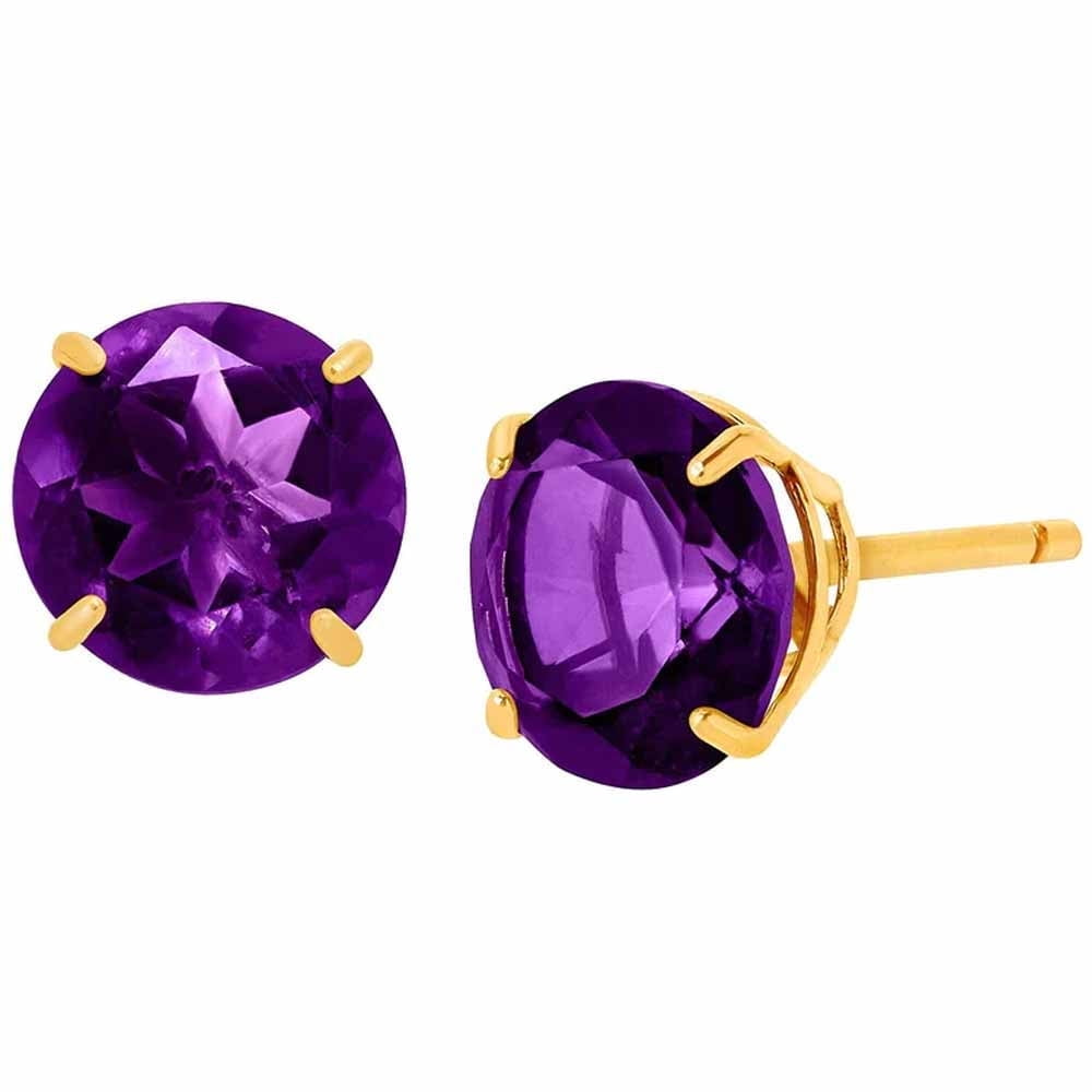 Paris Jewelry 14k Yellow Gold 3mm Created Amethyst Round Stud Earrings Jewelry Gift for Her Women's