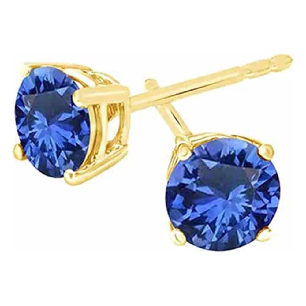 Paris Jewelry 14k Yellow Gold Blue Sapphire Round Stud Earrings, 4mm