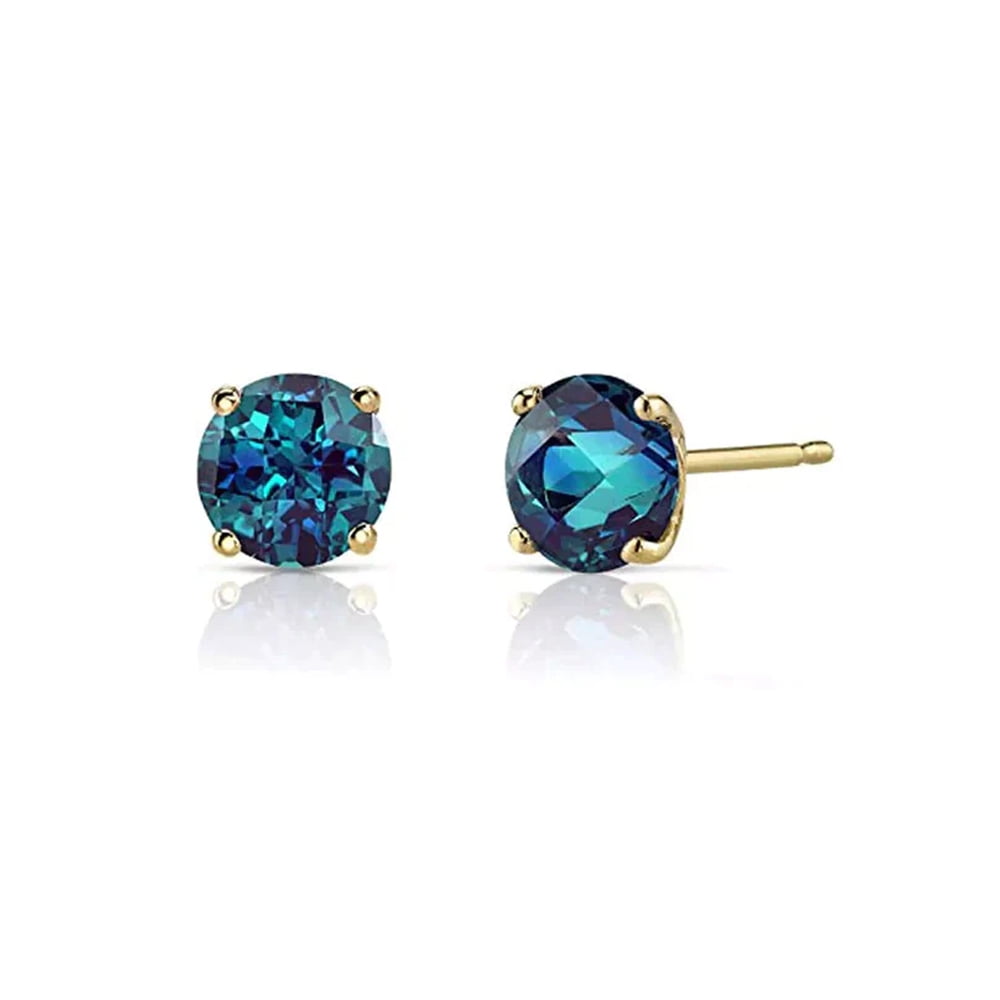 Paris Jewelry 14k Yellow Solid Gold Created Mystic Sapphire Round Stud Earrings 4mm