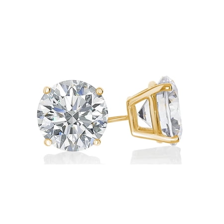 14k Yellow Gold Created White Sapphire Round Stud Earrings 3mm for Women Plated by Paris Jewelry