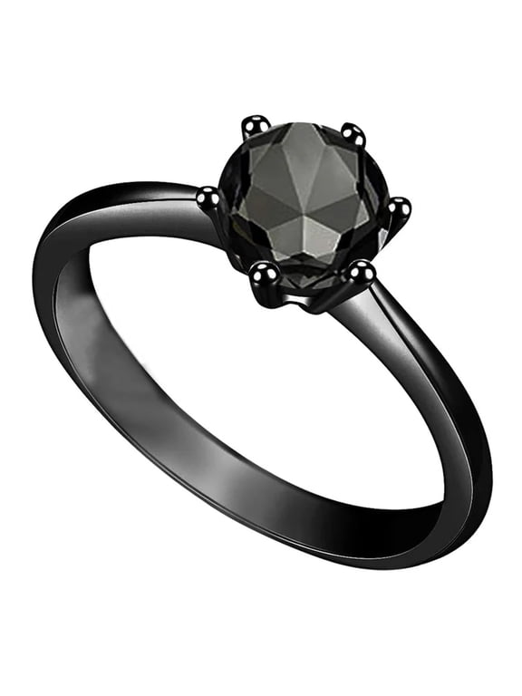 18K Black 3ct Created White Sapphire Round Engagement Ring - Available Sizes 4-13 Plated by Paris Jewelry