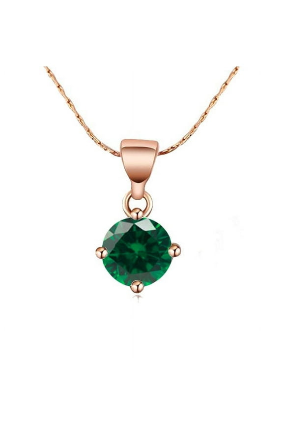 18K Rose Gold 1/2 Ct Created Emerald Round Stud Necklace 18 inch Plated