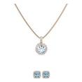 thumbnail image 1 of Paris Jewelry 18K Rose Gold 1/2ct Halo Aquamarine Round 18 Inch Necklace and Halo Square Earrings Set Plated, 1 of 2