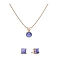 thumbnail image 1 of Paris Jewelry 18K Rose Gold 1Ct Tanzanite Round 18 Inch Necklace and Square Earrings Set Plated, 1 of 1