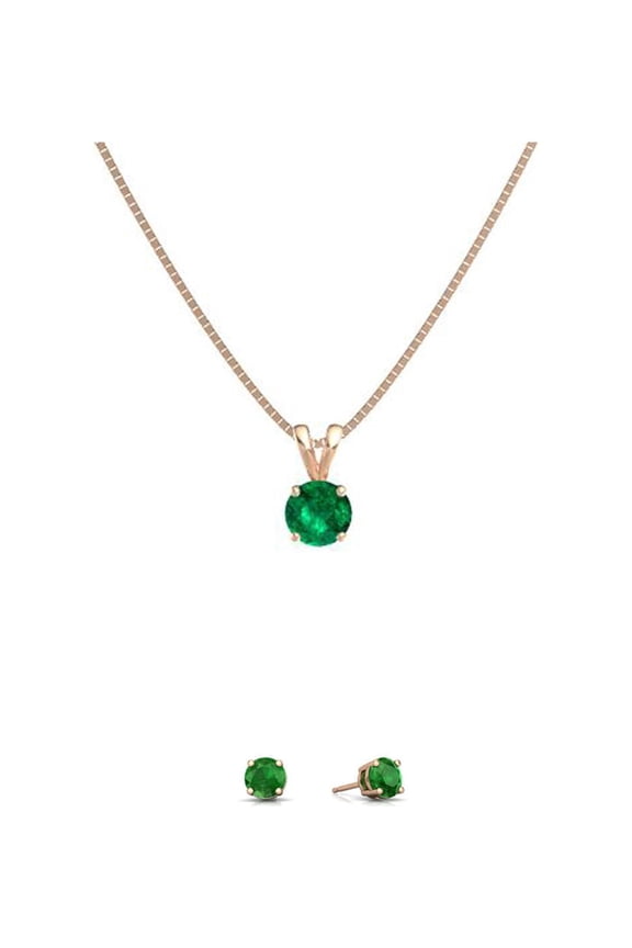 Paris Jewelry 18K Rose Gold 1ct Emerald Round Necklace & Earrings Plated
