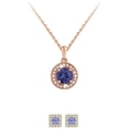 thumbnail image 1 of Paris Jewelry 18K Rose Gold 1ct Halo Tanzanite Round 18 Inch Necklace and Halo Square Earrings Set Plated, 1 of 2