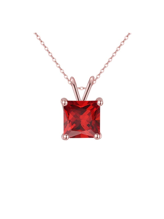 18K Rose Gold 2 Carat Created Ruby Princess Stud Necklace Plated 18 inch