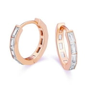 Paris Jewelry 18K Rose Gold 2Ct Emerald Cut White Sapphire Hoop Earrings Plated