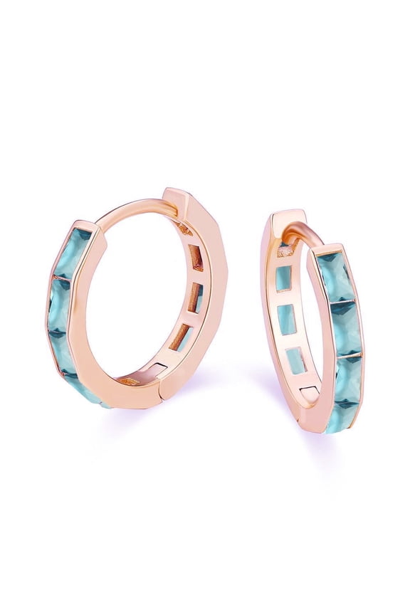 18K Rose Gold 2ct Emerald Cut Aquamarine Hoop Earrings Plated by Paris Jewelry