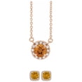 thumbnail image 1 of Paris Jewelry 18K Rose Gold 2ct Halo Citrine Round 18 Inch Necklace and Halo Square Earrings Set Plated, 1 of 2
