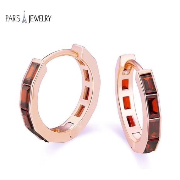18K Rose Gold 3 Ct Emerald Cut Ruby Hoop Earrings Women Plated by Paris Jewelry