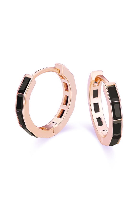 18K Rose Gold 3Ct Emerald Cut Black Sapphire Hoop Earrings Plated