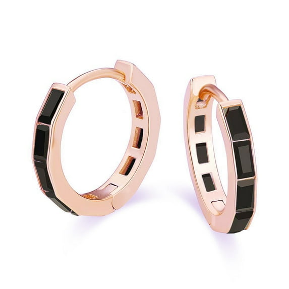 Paris Jewelry 18K Rose Gold 3Ct Emerald Cut Black Sapphire Hoop Earrings Plated