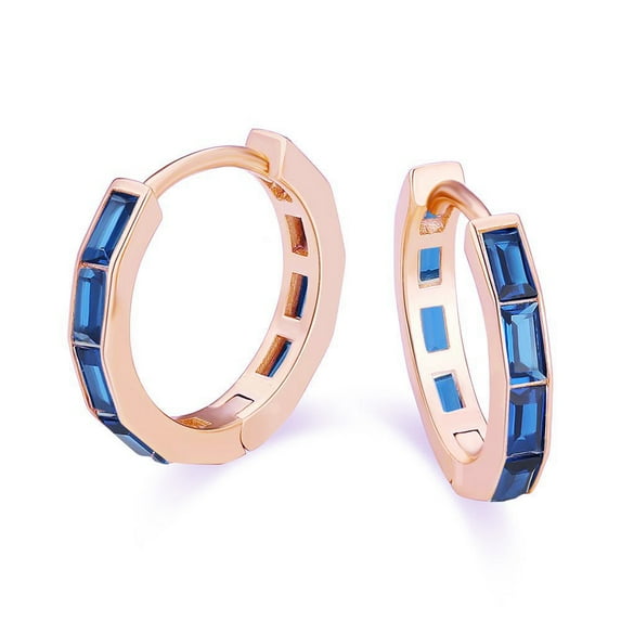 Paris Jewelry 18K Rose Gold 3Ct Emerald Cut Blue Sapphire Hoop Earrings Plated