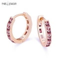 thumbnail image 1 of 18K Rose Gold 3 Ct Pink Sapphire Emerald Cut Plated  Hoop Earrings by Paris Jewelry, 1 of 4