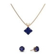 thumbnail image 1 of Paris Jewelry 18K Rose Gold 3ct Blue Sapphire Princess Cut 18 Inch Necklace and Round Earrings Set Plated, 1 of 2