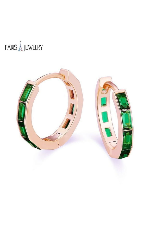 18K Rose Gold Created Emerald 3Ct Emerald Cut Huggie Hoop Earrings Plated