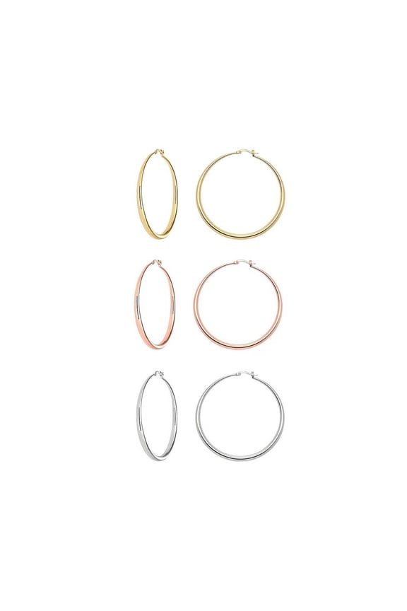18K Rose Gold Plated Hoop Earrings for Women Classic Hinged Design