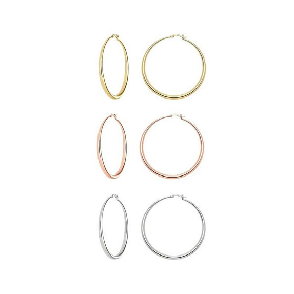 Paris Jewelry 18K Tri-Color Gold Plated Hoop Earrings for Women – Yellow, White & Rose Gold Tones