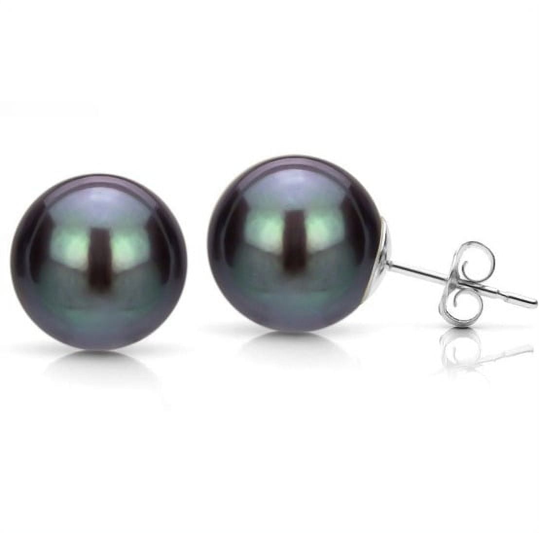 PARIS JEWELRY 18K White Gold 10 mm Black Pearl Round Stud Earrings Jewelry for Women Unisex plated