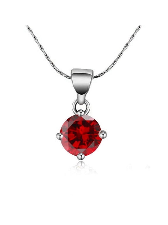 18K White Gold 2 Ct Created Ruby Round Stud Necklace 18 inch Women Plated by Paris Jewelry
