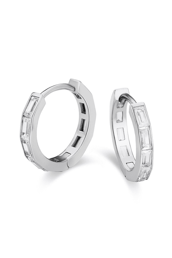 18K White Gold 3 Carat Emerald White Sapphire Hoop Earrings Plated