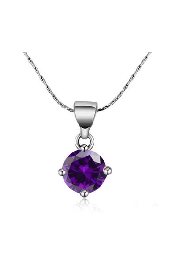 18K White Gold 3 Ct Created Amethyst Round Plated 18-inch  Necklace by Paris Jewelry