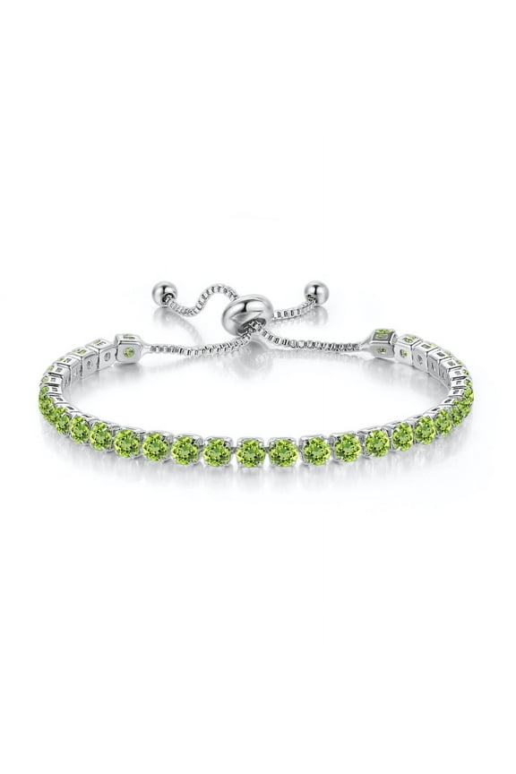 18K White Gold 6 Cttw Created Peridot Round Adjustable Tennis Plated Bracelet Unisex