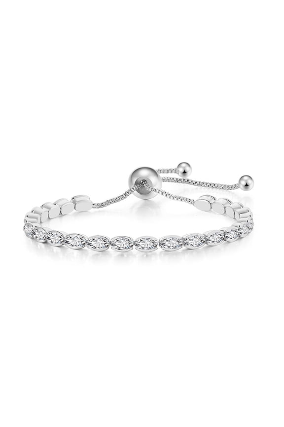 18K White Gold 7Ct Created White Sapphire Oval Cut Adjustable Tennis Bracelet Unisex Plated by Paris Jewelry