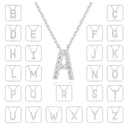 Paris Jewelry 18K White Gold A-Z Alphabet Created White Sapphire Necklace plated