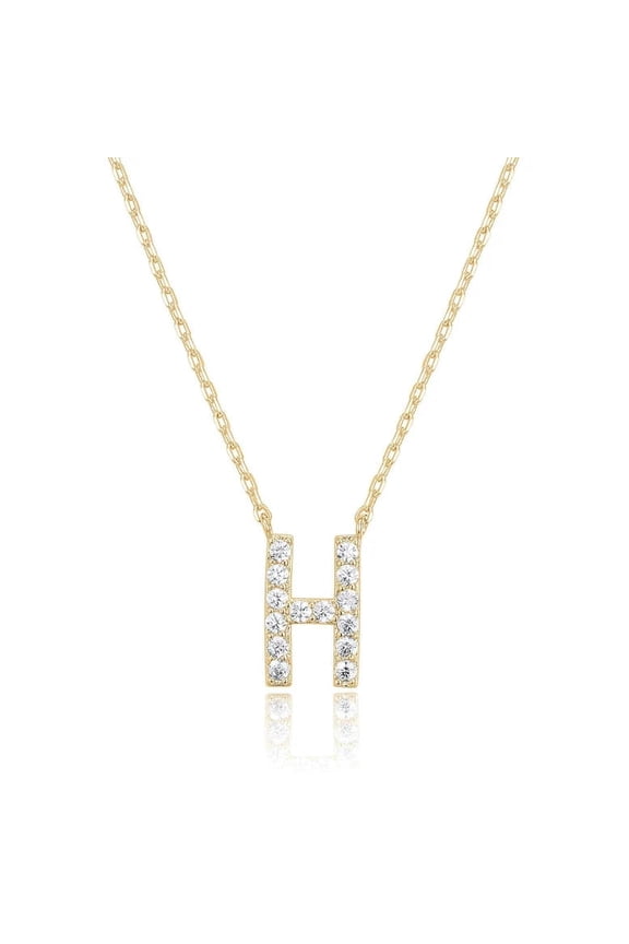 18K Yellow Gold Alphabet Created White Sapphire 18-inch Necklace Plated By Paris Jewelry