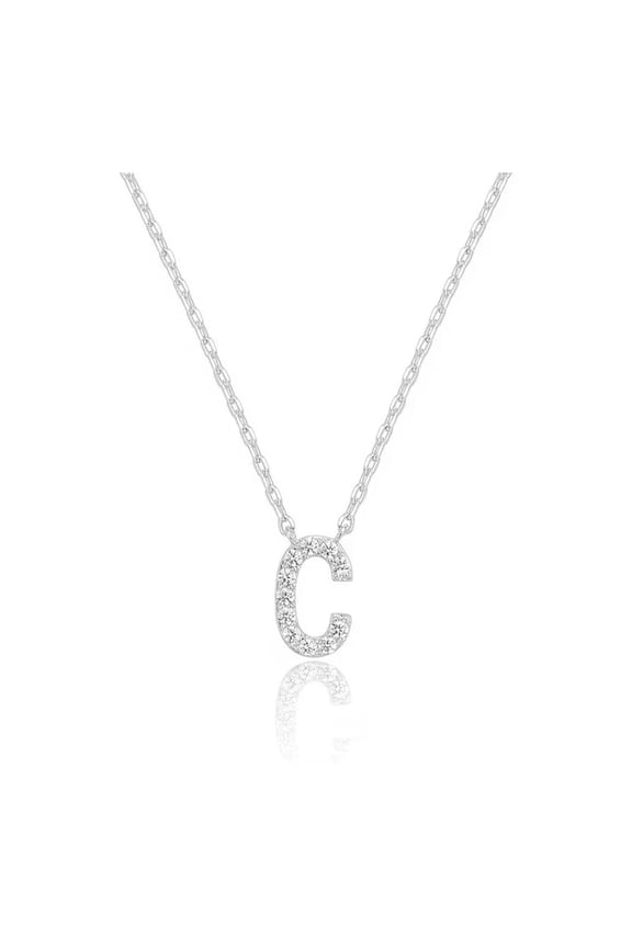 18K White Gold Alphabet Created White Sapphire Necklace, 18 in, Rolo plated