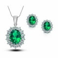 thumbnail image 1 of Paris Jewelry 18K White Gold Created Emerald Oval Necklace Set, 2 Ct, 18-inch Necklace plated, 1 of 4