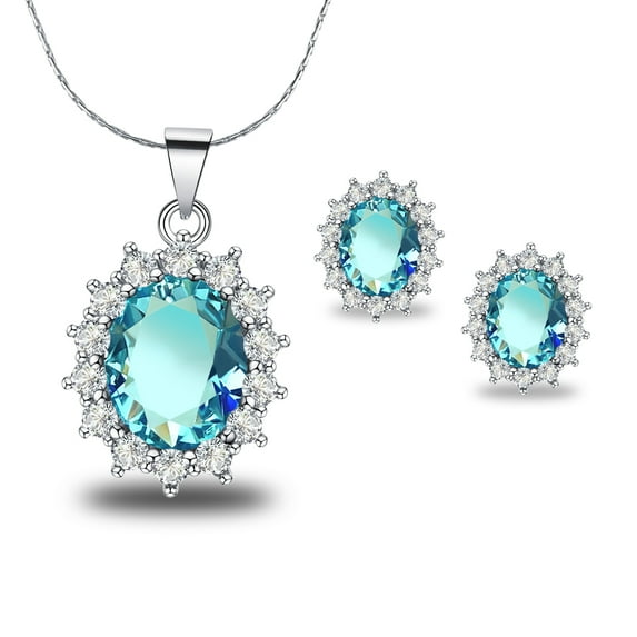 Paris Jewelry 18K White Gold Created Tanzanite 2 Carat Oval Necklace 18 inch Plated Women