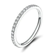 PARIS JEWELRY 18K White Gold Created Diamond Thin Eternity Band, Available Sizes 6-10 for Women's plated