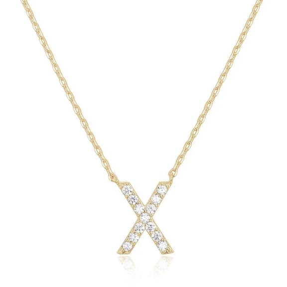 18K Yellow Gold X-Shaped Created White Sapphire Necklace, 18-inch Rolo Chain Plated By Paris Jewelry