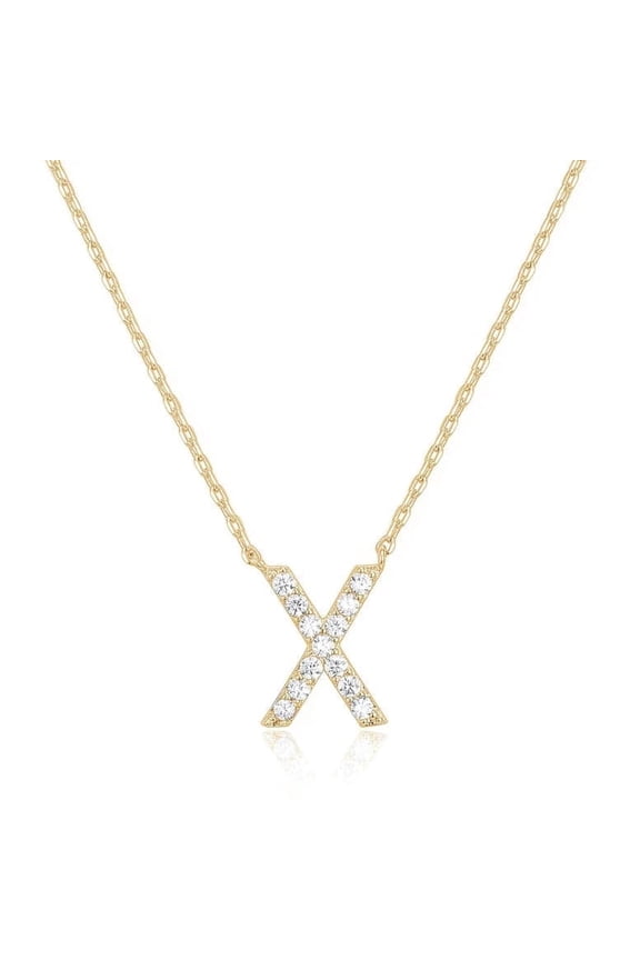 18K Yellow Gold X-Shaped Created White Sapphire Necklace, 18-inch Rolo Chain Plated By Paris Jewelry