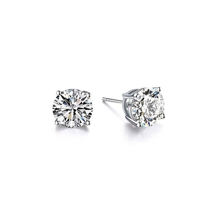 Paris Jewelry 18K White Silver Cubic Zirconia round cut Stud Earrings Plated