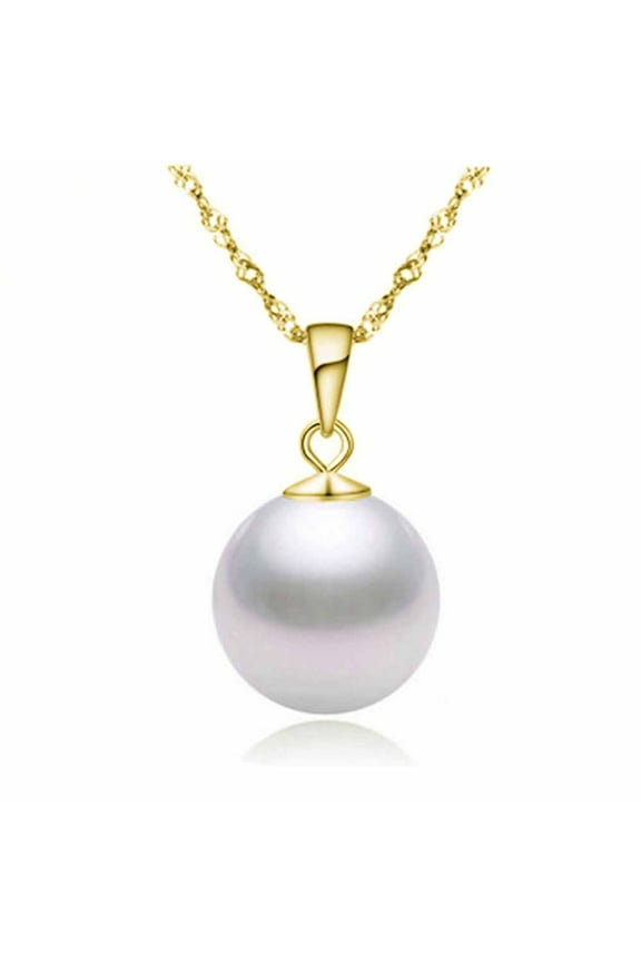 18K Yellow Gold 1/2 Carat Cultured White Pearl Round 18 inch Necklace Plated Women