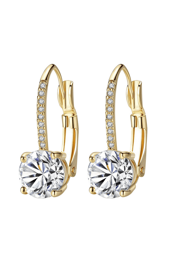 18K Yellow Gold 1 Ct Leverback Huggie Hoop with Cubic Zirconia Drop Dangle Earring for Women Plated