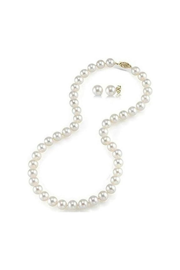 18K Yellow Gold 2 Ct Freshwater Pearl Necklace and Earrings Set, 18 inches plated