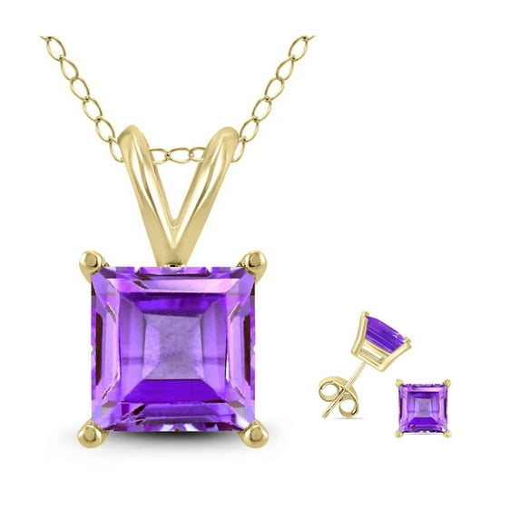Paris Jewelry 18K Yellow Gold 2ct Amethyst Square 18 Inch Necklace and Earrings Set Plated