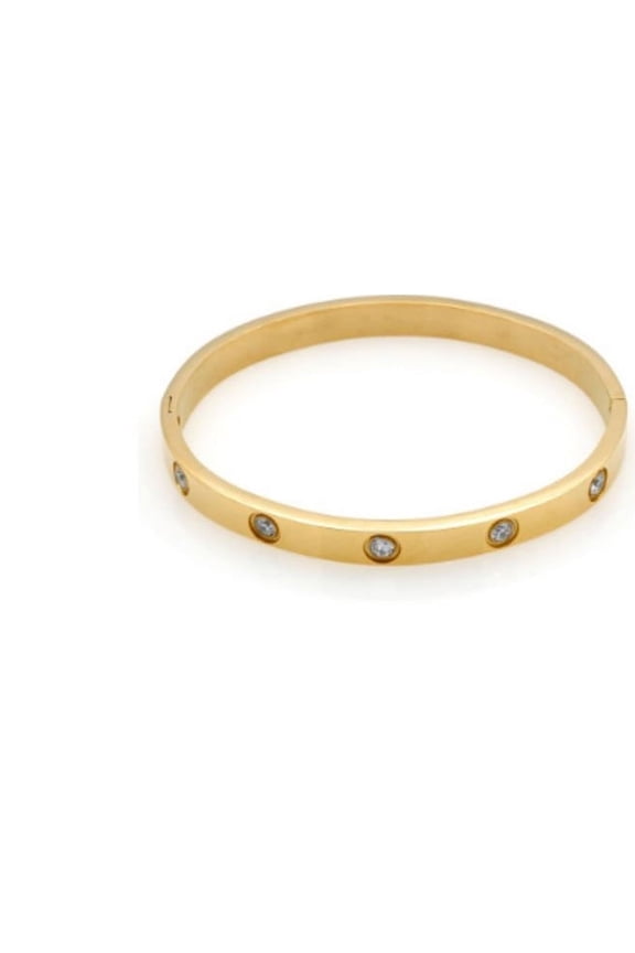 18K Yellow Gold 3 Carat Created White Sapphire CZ Bangle Cuff Bracelet Plated