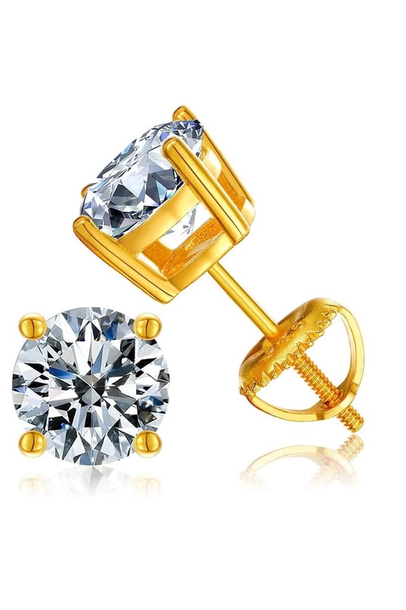 18K Yellow Gold 3 Carat Round Moissanite Screwback Stud Earrings Plated by Paris Jewelry